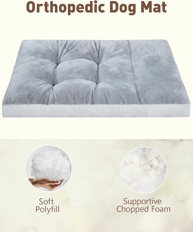 Washable Dog Bed for Medium Size Dog, Crate Bed Plush Pet Kennel Pad with Non-Slip Bottom, Pet Sleeping Mat, 29x18 Inch, Light Gray
