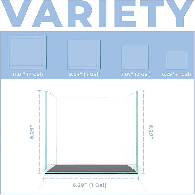 1 Gallon Rimless Fish Tank - 6.29 x 6.29 x 6.29 Inches Cube Style Aquarium - Clear Glass, Space Saving, Durable