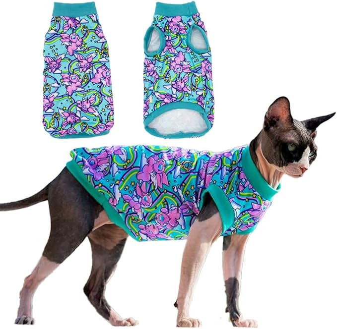 Sphynx Cat Clothes, Hairless Cat Shirt, Soft Stretchy Sweater for Cats, Breathable Cat Daily Outfit, Cat Pullover for Cornish Rex, Devon Rex (Green, XXL (8.5-12lbs))