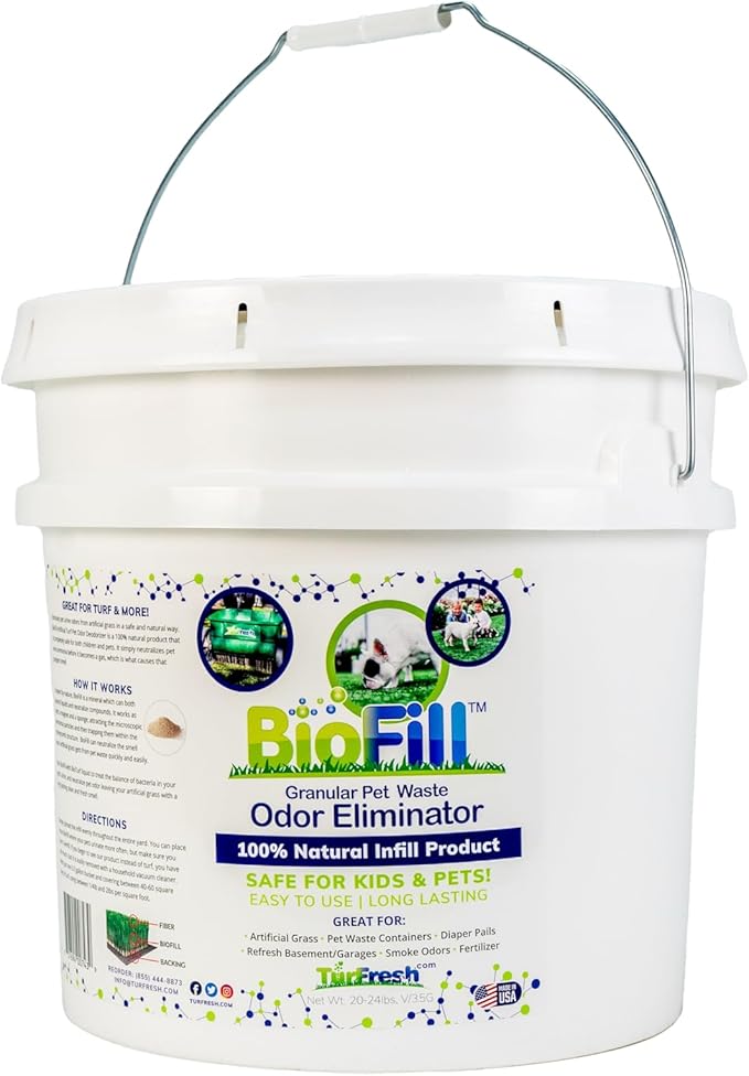 BioTurf Granular Turf Infill – Naturally Derived Turf Deodorizer for Pet Urine and Poop, Yard Odor Eliminator for Artificial Grass – Safe for Pets, Kids & Outdoor Use – 3.5 Gallon Pail