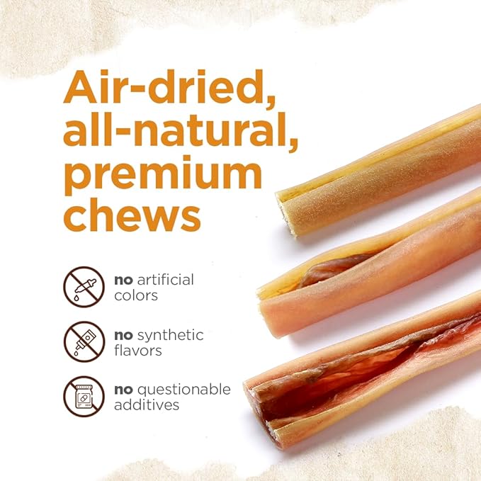 Natural Farm Bully Cheek Stick, 10-12 Inch (12-Pack)- Best Bully Stick Alternative, 100% Natural Beef Cheeks for Dogs- High Protein, Cleans Teeth Treats, Long Lasting Beef Chews for All Dog Sizes