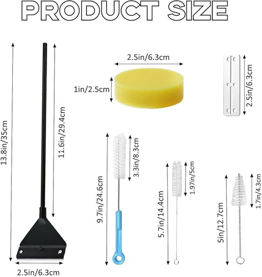 7 in 1 Aquarium Cleaning Tool Kit Betta Fish Tanks Cleaning Accessories Set Includes Seaweed Scraper with Handle, Sponge Brush, Fishing Net and Pump Brush