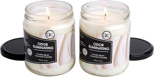 Vanilla Two Pack Odor Eliminating Highly Fragranced Candle - Eliminates 95% of Pet, Smoke, Food, and Other Smells Quickly - Up to 80 Hour Burn time - 12 Ounce Premium Soy Blend