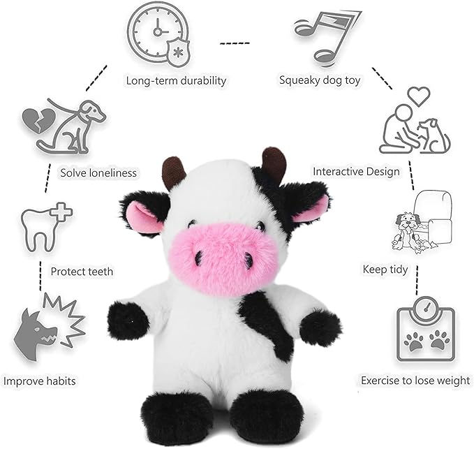 Blnboimrun Dog Toys Puppy Toys Interactive Dog Toys for Small Medium Large Dogs, Squeaky Dog Chew Toys to Keep Them Busy, Plush Dog Toy with Crinkle Paper Stuffed (Cow)