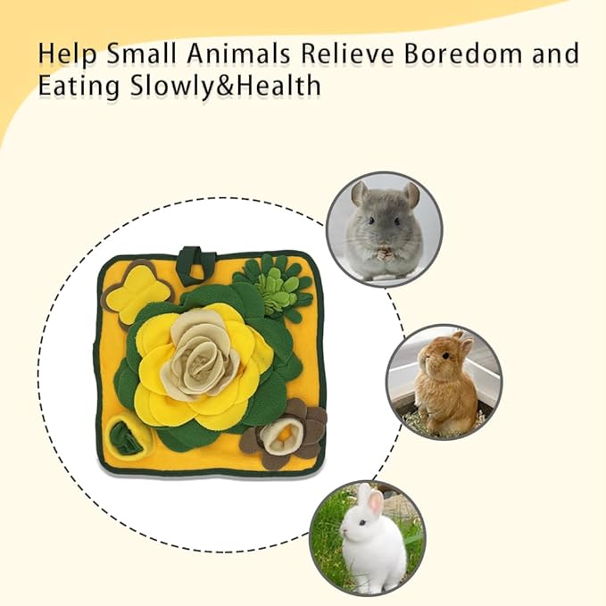 Rabbit Foraging Mat，Bunny Snuffle Mat for Hamsters Puzzle Toys Ferrets Interactive Feeding Mat for Guinea Pigs Hedgehog Chinchillas Small Animals Stress Relief (Yellow Green)