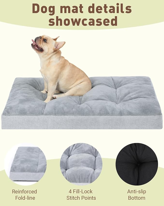 Washable Dog Bed for Medium Size Dog, Crate Bed Plush Pet Kennel Pad with Non-Slip Bottom, Pet Sleeping Mat, 29x18 Inch, Light Gray