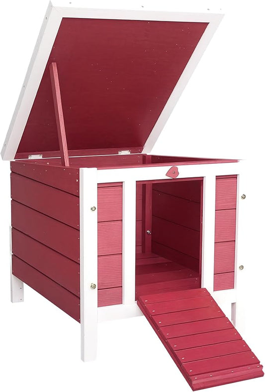 PawHut Small Wooden Rabbit Hutch Bunny Cage Guinea Pig Cage Duck House Dog House with Openable & Waterproof Roof, Red