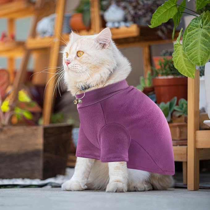 Idepet Sphynx Cats Sweater 2 Pack,Turtleneck Hairless Cat Shirt Soft and Warm Kitten Clothes with Sleeves Pullover Pet Winter Pajamas Jumpsuit for Cat Puppy (Purple&Brown, X-Large)