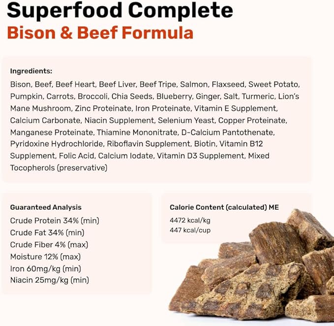 Superfood Complete, Air-Dried Adult Dog Food - High Protein, Zero Fillers, Superfood Nutrition by Katherine Heigl (64 oz, Beef & Bison Formula)