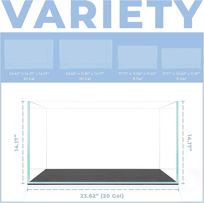 Standard 20 Gallon Rimless Aquarium - Clear Glass Space Saving Tank - 23.62 x 11.81 x 14.17 inches