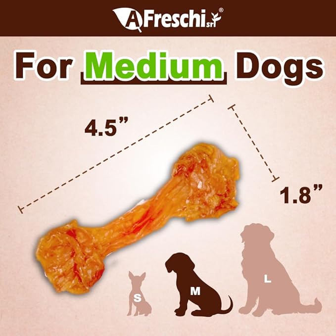 AFreschi Natural Turkey Tendon Bone (M) 10 oz, USA-Sourced Turkey Tendon, All Natural Puppy Chew, Hypoallergenic, Rawhide Alternative, for Medium Breeds