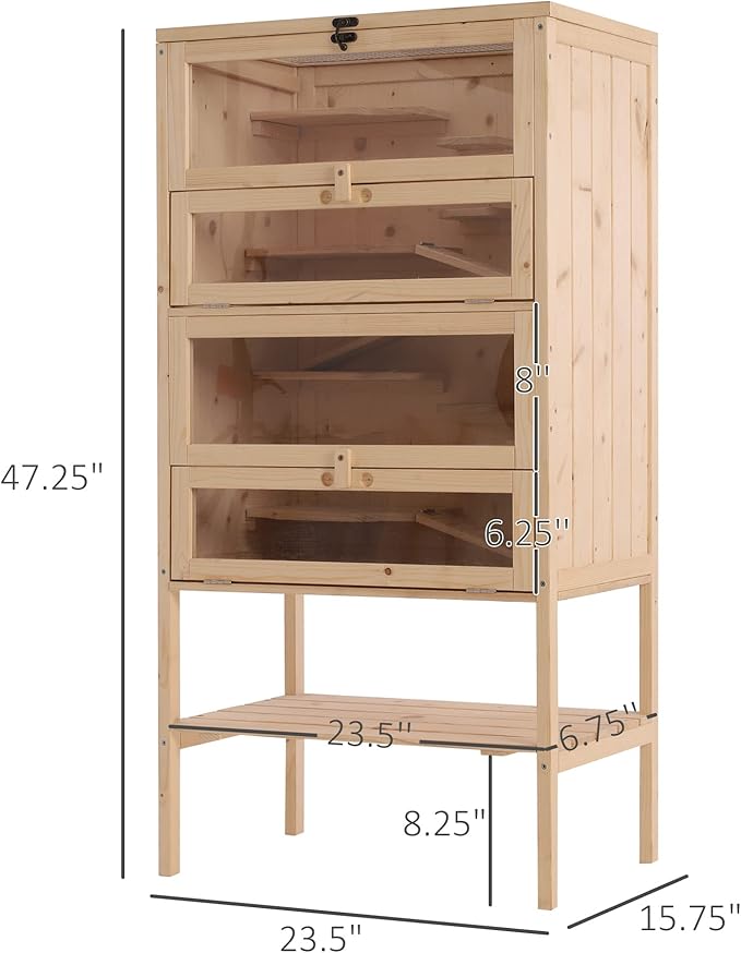 PawHut 5-Tier Wooden Hamster Cage Mice Habitat Rat Habitat with Openable Top, Front Door and Storage Shelf
