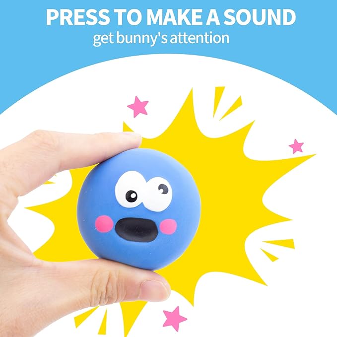 FlidRunest 3PCS Natural Rubber Squeaker Toys for Rabbit, High Elasticity Bunny Latex Squeak Balls, Teething Toys Big Eyes Printed Toy Ball for Bunny, Rabbit Easy to Clean