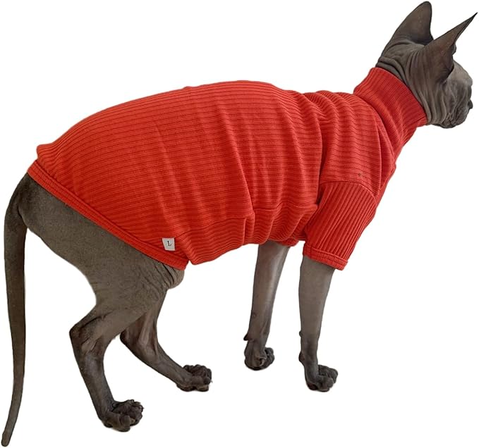 Sphynx Cats Shirt Cat Turtleneck Cotton Sweater Pullover Kitten T-Shirts with Sleeves Cat Pajamas Jumpsuit for Sphynx Cornish Rex, Devon Rex, Peterbald (Sunset, Small)