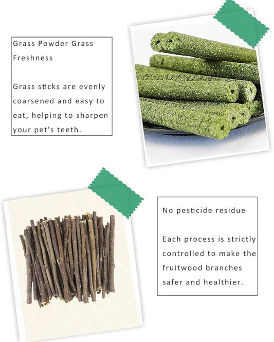 Rabbit Chews Toys Cleans The Mouth, Guinea Pig Chew Toys Protect Teeth, Apple Sticks Timothy Grass Sticks Bamboo for Rabbits Helps Digestion Chinchilla Treats