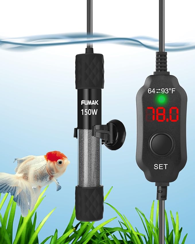 150W Adjustable Aquarium Heater Super Short Submersible Fish Tank Heater Fish Heater with LED Digital Display Thermostat, for Tanks 15-30 Gallons