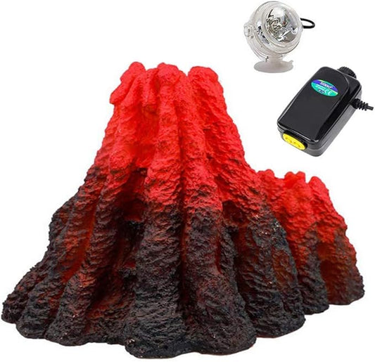 Tank Decoration Volcano Ornament Lava Explosion Look Aquarium Decorations with Multi-Color LED Spotlight for Fish Tank (L)