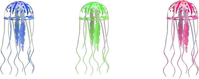 Glowing Aquarium Jellyfish Decoration, Blue, Green, and Red, Plastic Material, Glowing Fish Tank Decoration, Size: 6.5 x 3.5 x 3.5 inches