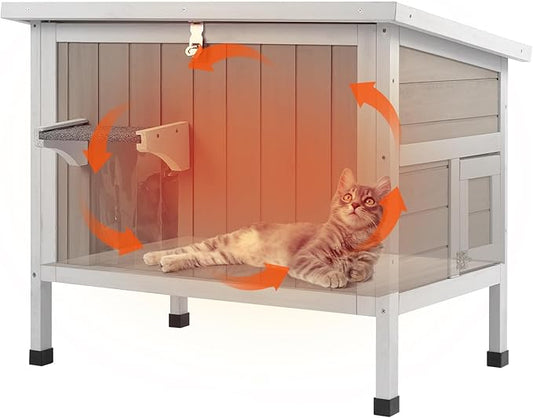 Insulated Cat House Outdoor Weatherproof Feral Cat Shelter for Winter, All-Round Foam Insulation Wooden Pet House for Outdoor Cat with Raised Base, Openable Roof (30.7"L x 21.7"W x 25.6"H)
