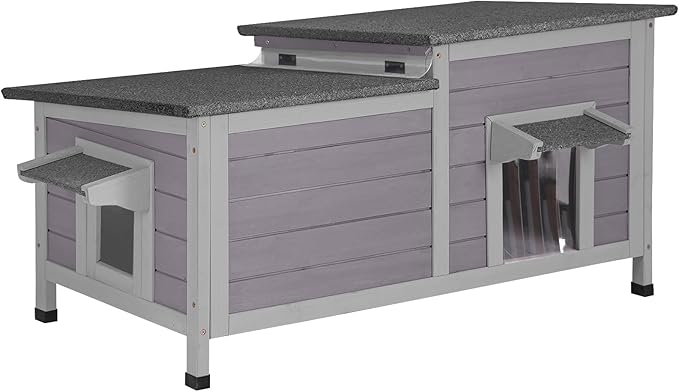 Aivituvin Cat House Outdoor Feral Cat Shelter Weatherproof Cat Condo for Winter Double Rooms Kitty Cage