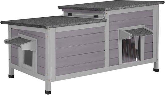Aivituvin Cat House Outdoor Feral Cat Shelter Weatherproof Cat Condo for Winter Double Rooms Kitty Cage