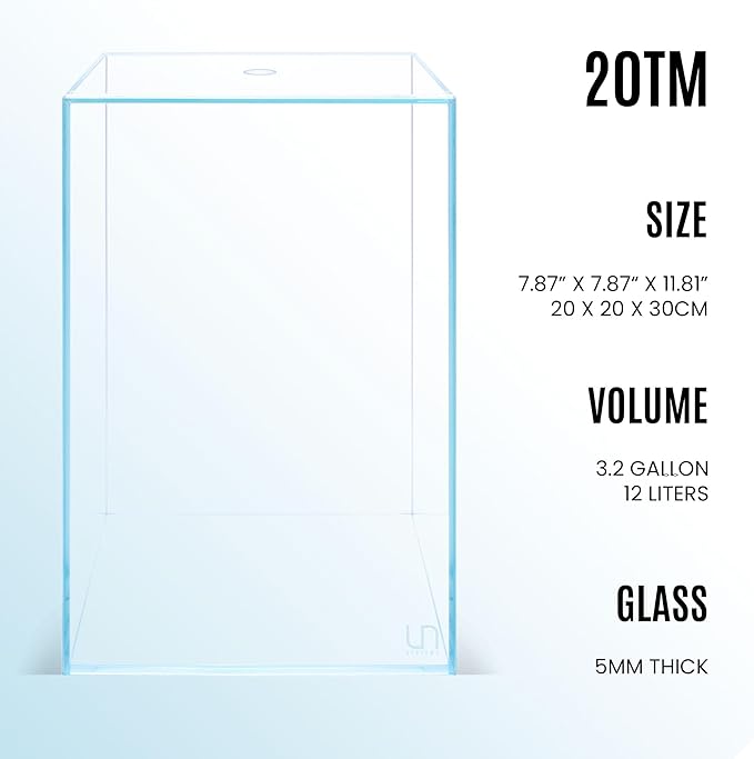 Ultum Nature Systems Prism Rimless Aquarium - Low Iron Glass, Cube With Mitered Lid, Tall Fish Tank, Multi-Purpose Vertical Nano Tank for Home & Office - UNS Prism, 20TM