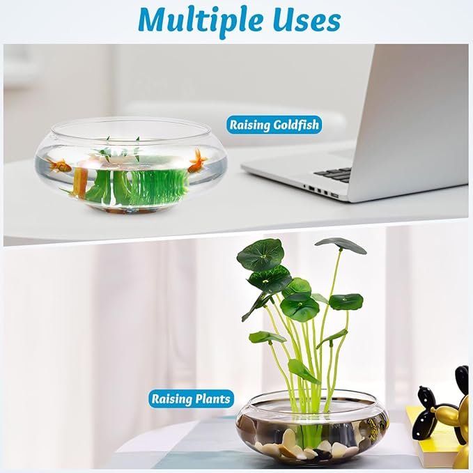 Clear Fish Bowl Vase Bubble, 2pcs Terrarium Fish Bowl Round Shallow Planter Desktop Goldfish Tank Hydroponic Planter Plastic Aquatic Plant Pot Daffodil Pot (2800ml)