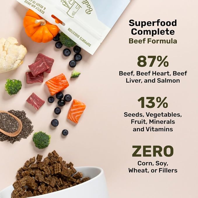 by Katherine Heigl- Superfood Complete, Air-Dried Adult Dog Food - High Protein, Zero Fillers, Superfood Nutrition (24 Ounce (Pack of 4), Beef)