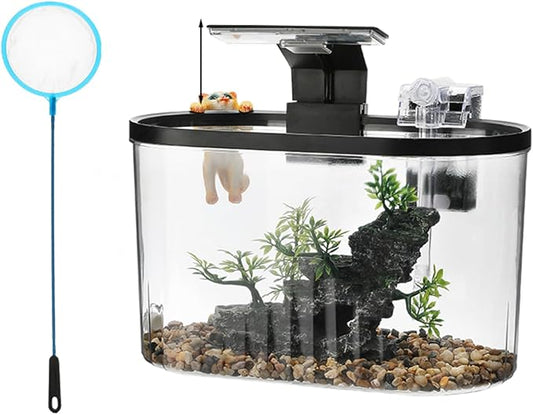 Fish Tank Aquarium, Glass Aquarium Starter Kit for Betta Fish Crystal Clear Viewing Self Cleaning System High-Transparency Glass Decorate Water Plants and Sand