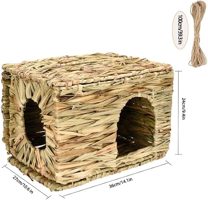 Grass House for Rabbits,Sangle Sopffy,Hand Woven Bunny Grass House,Natural Grass Hideaway for Bunny Guinea Pig Chinchilla Ferret Hamster Squirrel with Rabbit Chew Toys (2 Pack, 10.2*11.4*14.5 inch)