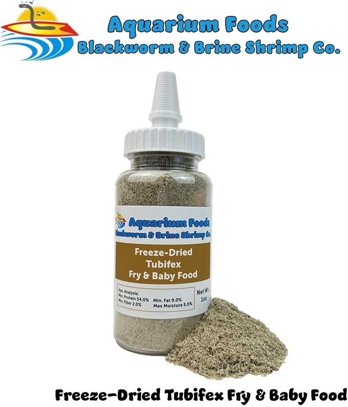 Aquatic Foods Inc. Tubifex Worm Powder Fry & Baby Food, for Freshwater Fish, Marine Fish, Baby Pond Fish, Corals, Anemones, All Tiny Nano Fish, Fry and Babies…1oz Med Squeeze Bottle