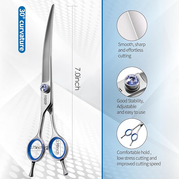 Left Handed Curved Dog Grooming Scissors 7.5 Inch Professional Shears for Poodle Large Pet 30 Degree Japanese 440C Super Sharp
