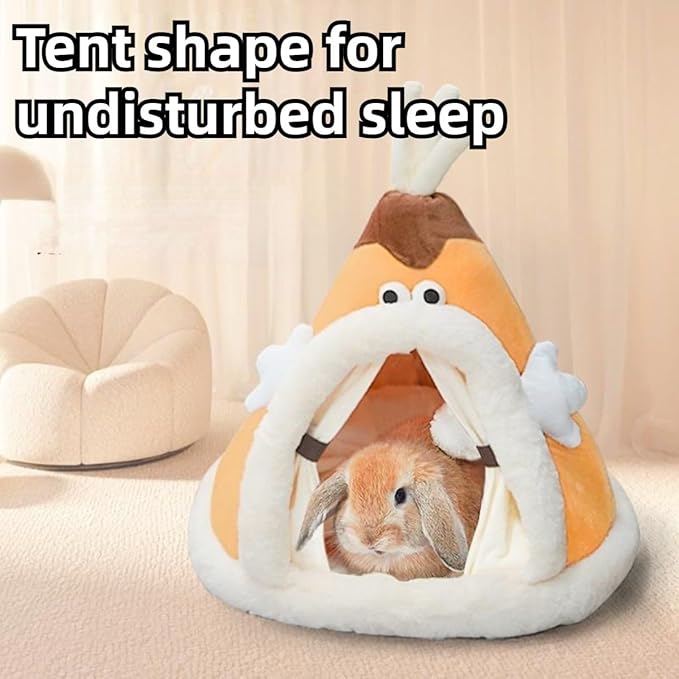 Rabbit Cave Bed, Comfortable Triangle Pet Teepee, Holiday Bunny Cave House and Bed, Extremely Cozy and Warm Tent for Cat Rabbit and Small Dog (Green,Small)