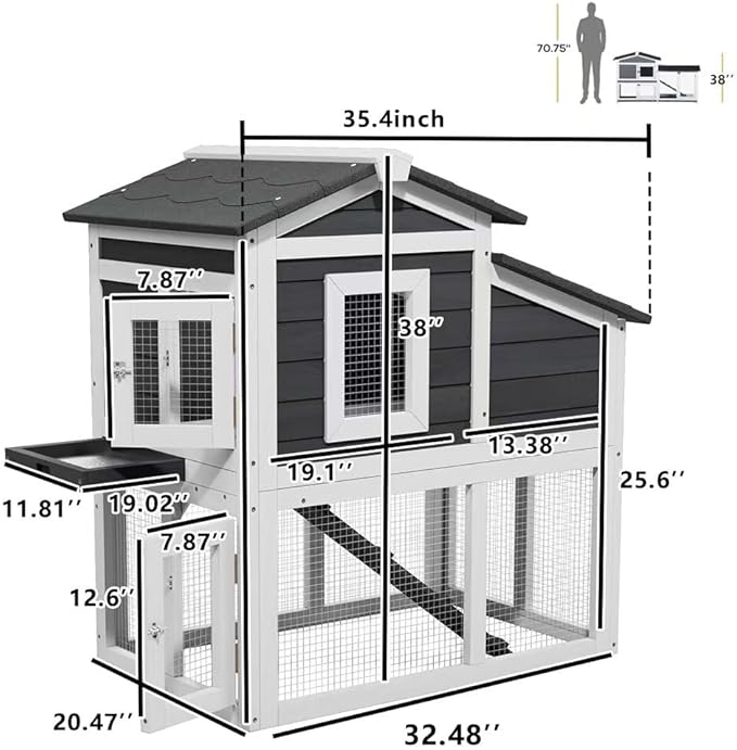 Bunny Cage Premium Rabbit Hutch with Leak-Proof Roof, 2-Story Bunny House for Guinea Pigs & Hamster,Wooden Chicken House with Deep Pull-Out Tray, Waterproof Chicken Coop for Outside