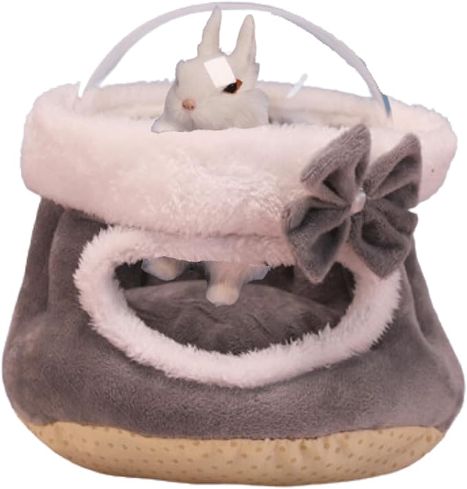 Hamster Nest Pet Warm Hamster Guinea Pig Cave Beds with Transparent Cover Small Pet Winter Bed Guinea Pig Hamster Rabbit Sleeping House Plush Cage Accessories (Grey,Large)