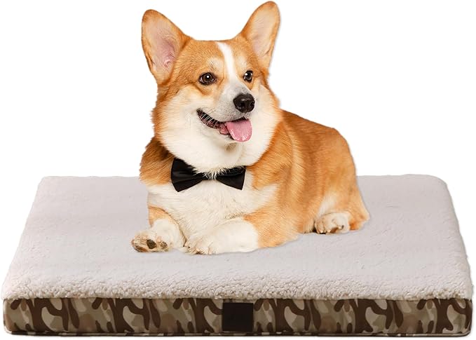 DaysU Dog Bed for Small Dogs, Orthopedic Dog Beds with Removable Washable Cover, Small Egg Crate Foam Pet Bed Mat, Khaki Camo, Suitable for Dogs Up to 20 lbs, 30x20x3in