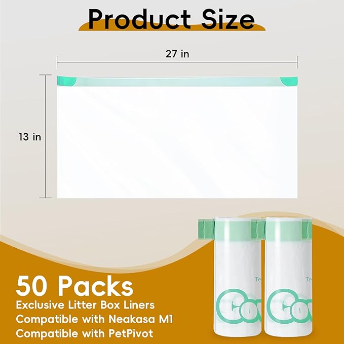50 Count 27" x 13" Cat Litter Box Bags, Neakasa M1 and PetPivot Litter Bags, Automatic Litter Box Liners with Drawstring, Extra Thick Leak-Proof Pet Waste Bags