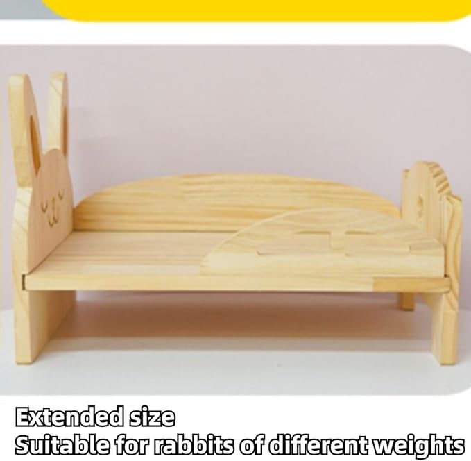 Large Wooden Rabbit Bed - Easy Assemble 13.3"x 8.6" Pet Bed with Support Structure & Removable Cushion for Rabbits, Guinea Pigs, Kittens & Small Animals - Cozy Sleeping Habitat