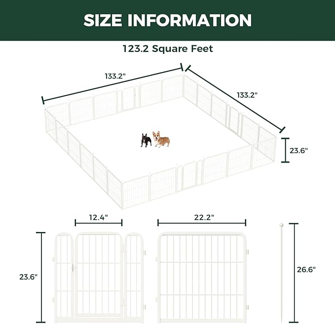 FXW Rollick Unleashed Dog Playpen for Indoor, Yard, RV Camping, 24 inch 24 Panels for Small and Puppy Dogs, White│Patented