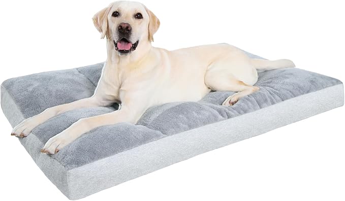 Washable Dog Bed for Large Dog, XL Crate Bed Plush Pet Kennel Pad with Non-Slip Bottom, Pet Sleeping Mat, 41x27 inch, Light Gray