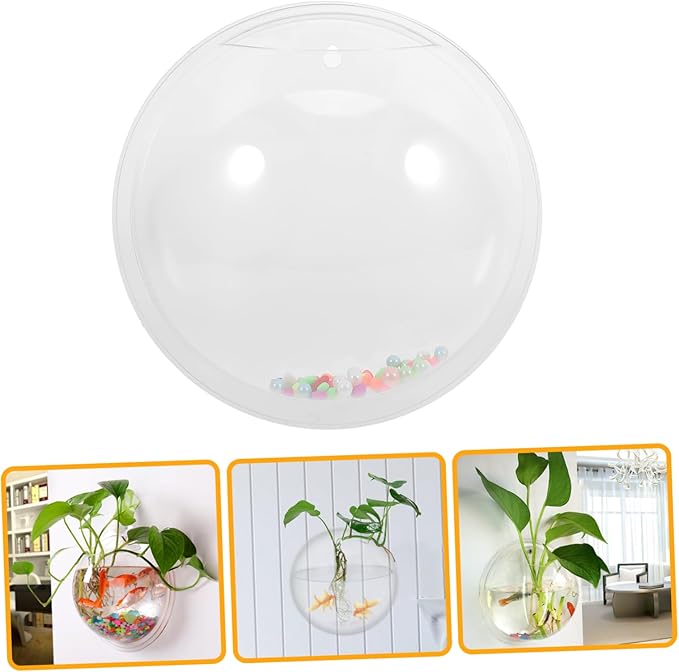 POPETPOP Fish Bowl - Wall Mounted Acrylic Transparent Mini Aquariums Betta Cups -Hanging Round Glass Bowl Vase Fish Tank Home Decor