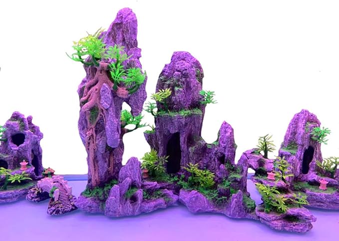 Large Fish Tank Decorations - Aquarium Ornament Mountain View Stone Tree Rock Cave Large Fish Tank Decorations