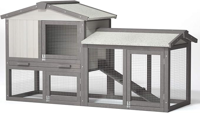 Tangkula Large Chicken Coop, 58‘’ Wooden Hen House Outdoor Backyard Garden Bunny Rabbit Hutch with Ventilation Door, Removable Tray & Ramp Chicken Coop (58 inches) (Gray)
