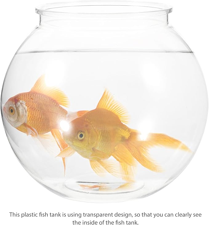 Plastic Fish Bowl, Aquarium Fish Tank Round Goldfish Tank Betta Fish Bowl Plant Holder Impact-Resistant Plastic for Betta Fish Aquarium, Home décor and Party Drinks (7" x 6.7" x 4")