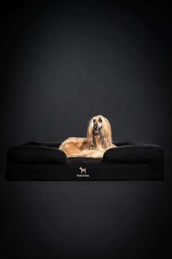 NOAH & PAW Giant Dog Bed XXL, 55x45x11 Inch, Orthopedic Dog Beds, Eggshell Memory Foam Infused with Cooling Gel, Inner Cover, Waterproof, Machine Washable (Denim Sofa Collection)