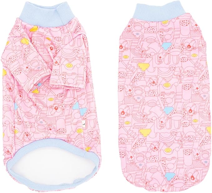 Sphynx Cat Clothes, Hairless Cat Shirt, Soft Stretchy Sweater for Cats, Breathable Cat Daily Outfit, Cat Pullover for Cornish Rex, Devon Rex (Pink Cartoon, XXL (8.5-12lbs))