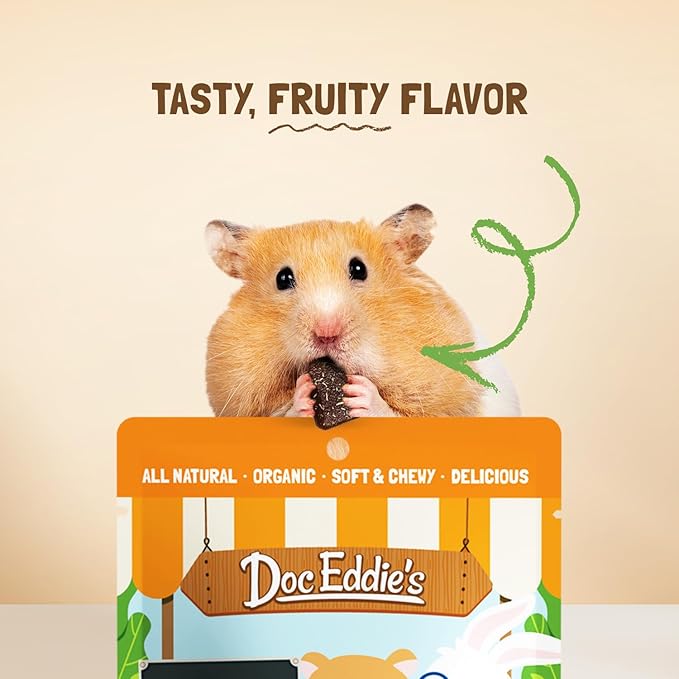 Doc Eddie’s Apples+Carrots Small Animal Soft & Chewy Treats or Snack for Hamster, Rabbit, Chinchilla, Bunny, Gerbil, Mouse, Rat, Hedgehog, or Squirrel - 2.65oz - Made w/Real Fruit, Organic Ingredients
