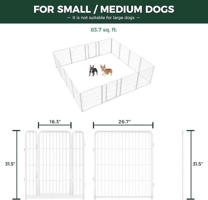 FXW Homeplus Unleashed Indoor Dog Playpen - Stress-Free and Safe Play, Heavy Duty 32 Inch 16 Panels Dog Pen for Small and Medium Dogs, White│Patented