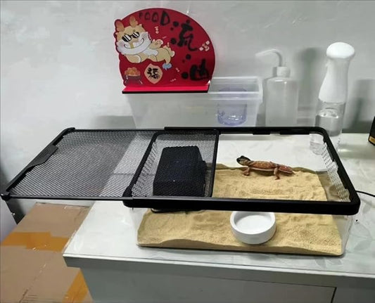 Reptile Feeding Box Clear Terrarium for Geckos, Frog, Lizards, Chameleons, Serpents, Scorpion, Snail, Insect, Hermit Crab, Isopods - 12.6x8.6x3.9inch