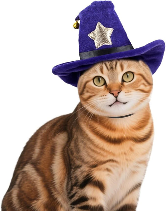 PETLESO Cat Wizard Hat Pet Halloween Costumes Witch Cosplay Outfit with Bell for Small Dogs, Cats & Rabbits, Adjustable, Purple